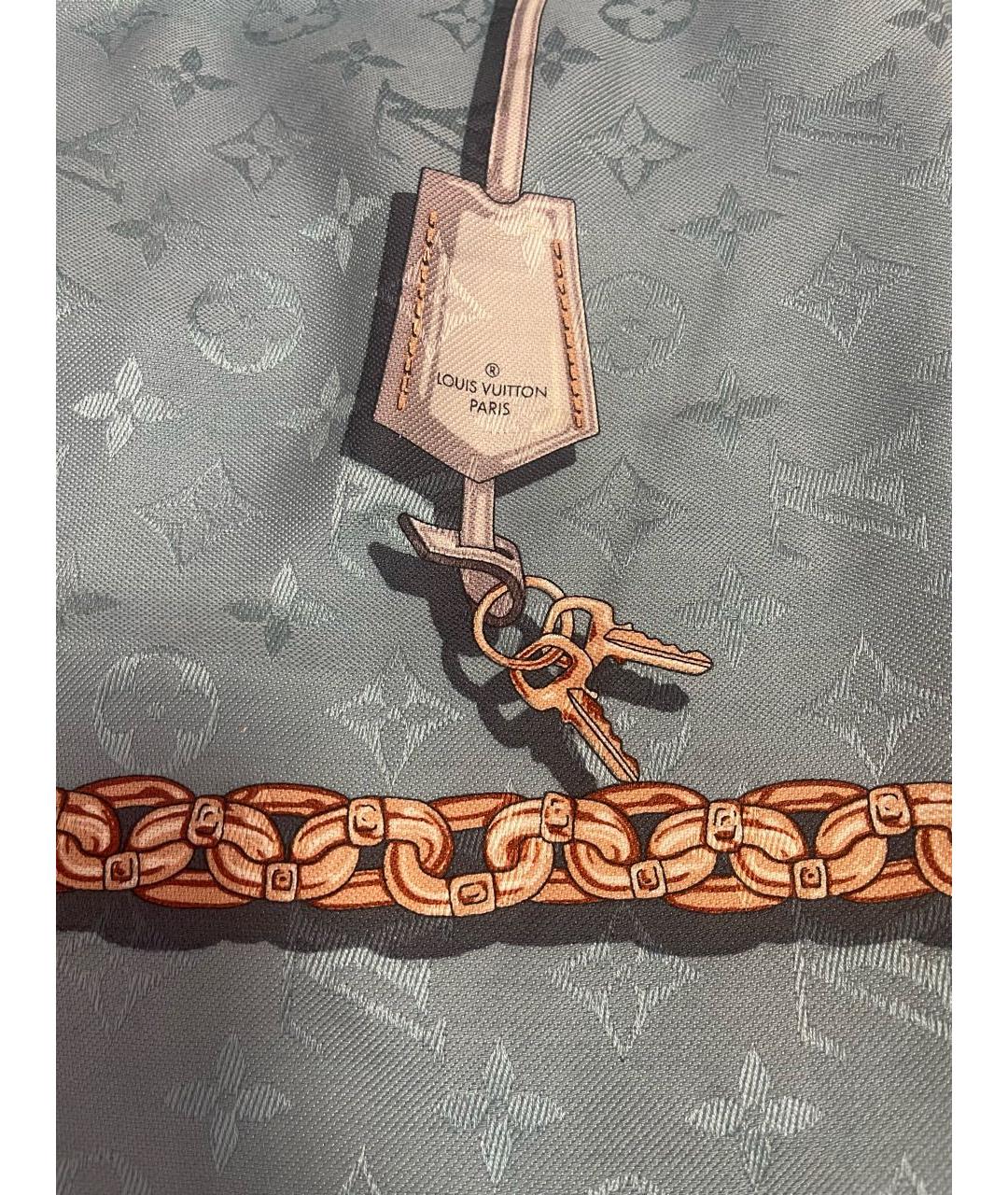 LOUIS VUITTON Голубой шелковый платок, фото 4