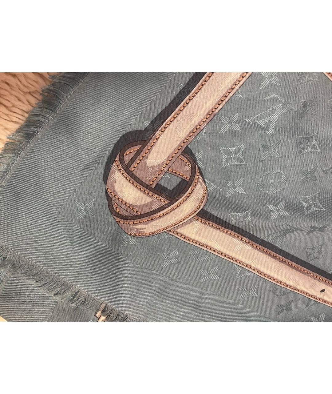 LOUIS VUITTON Голубой шелковый платок, фото 6