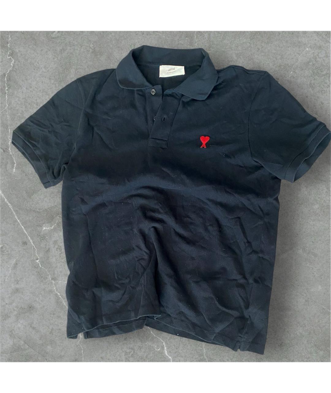 AMI ALEXANDRE MATTIUSSI Черное хлопковое поло с коротким рукавом, фото 6