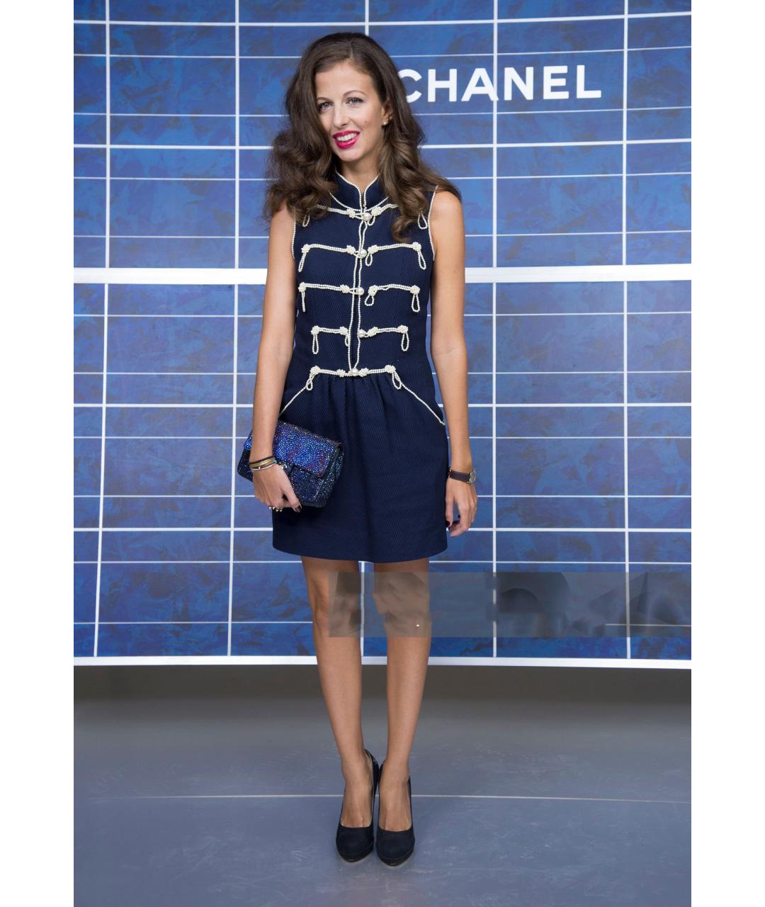 CHANEL Темно-синее хлопковое коктейльное платье, фото 3