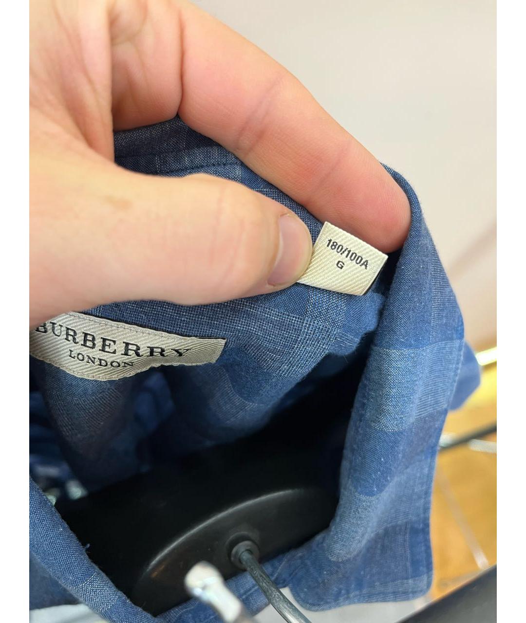 BURBERRY Темно-синяя хлопковая кэжуал рубашка, фото 4
