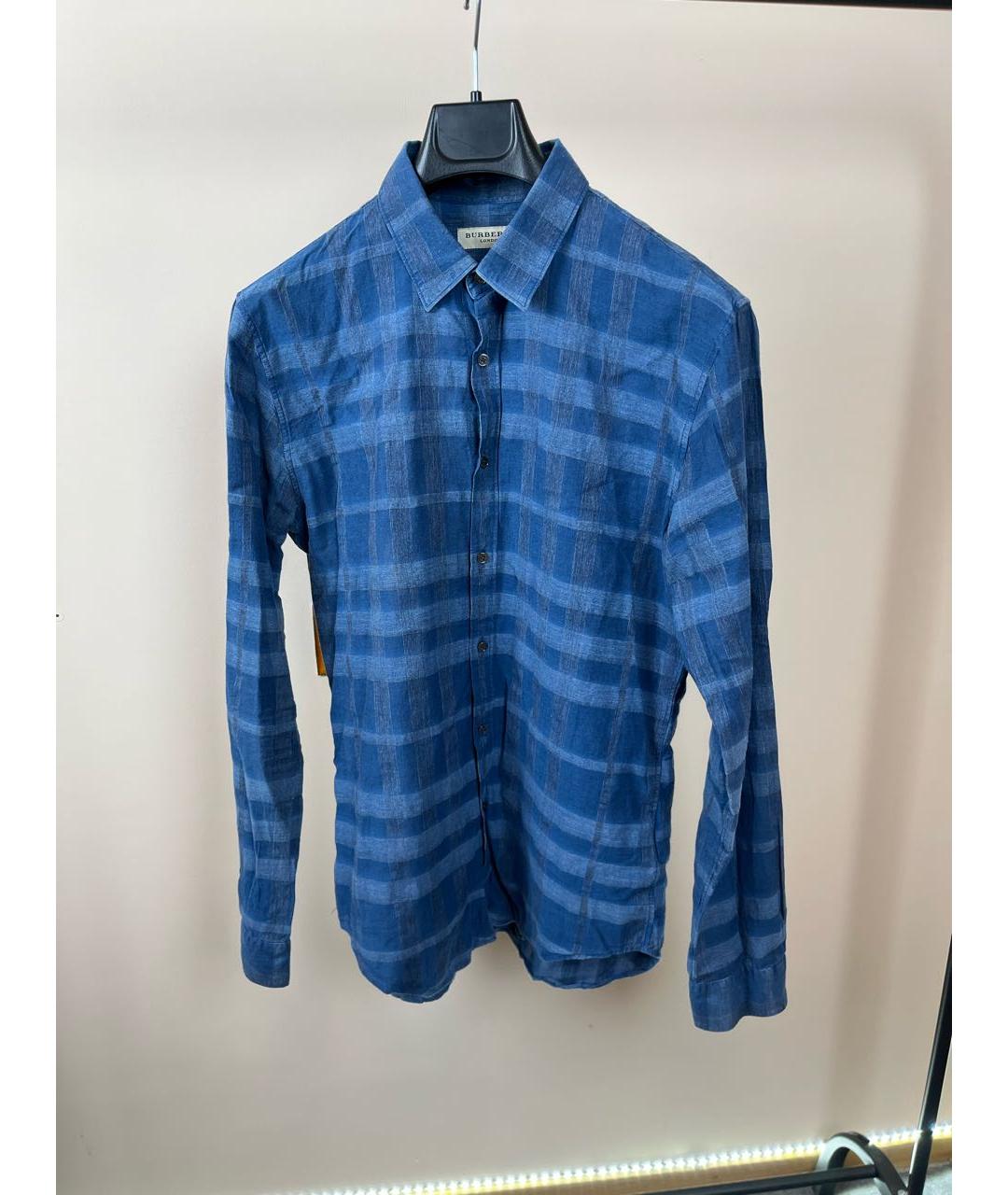 BURBERRY Темно-синяя хлопковая кэжуал рубашка, фото 8