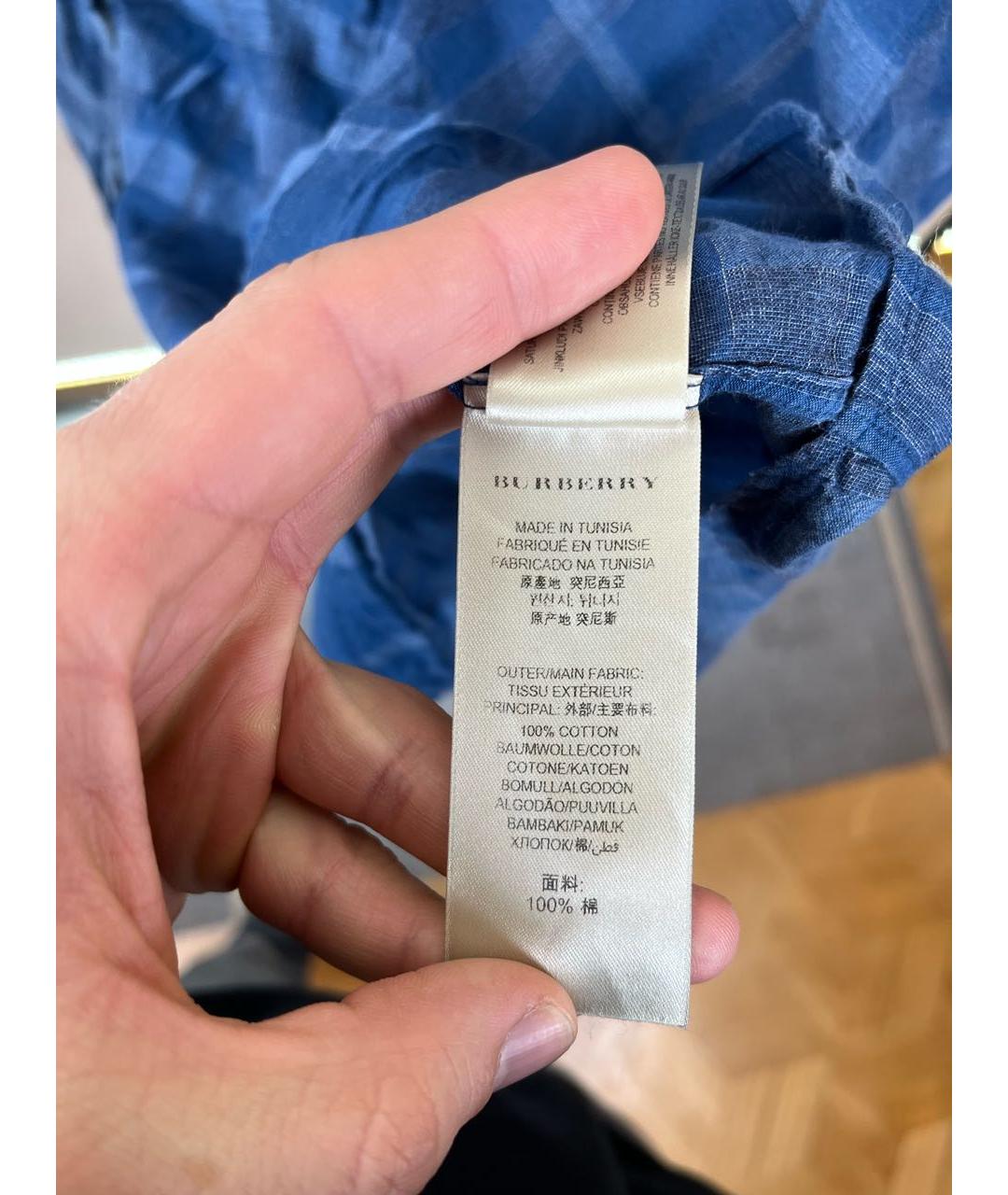 BURBERRY Темно-синяя хлопковая кэжуал рубашка, фото 7