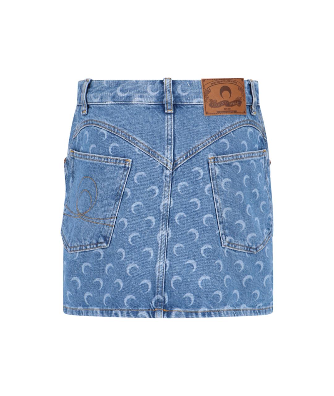MARINE SERRE Синяя хлопковая юбка мини, фото 2