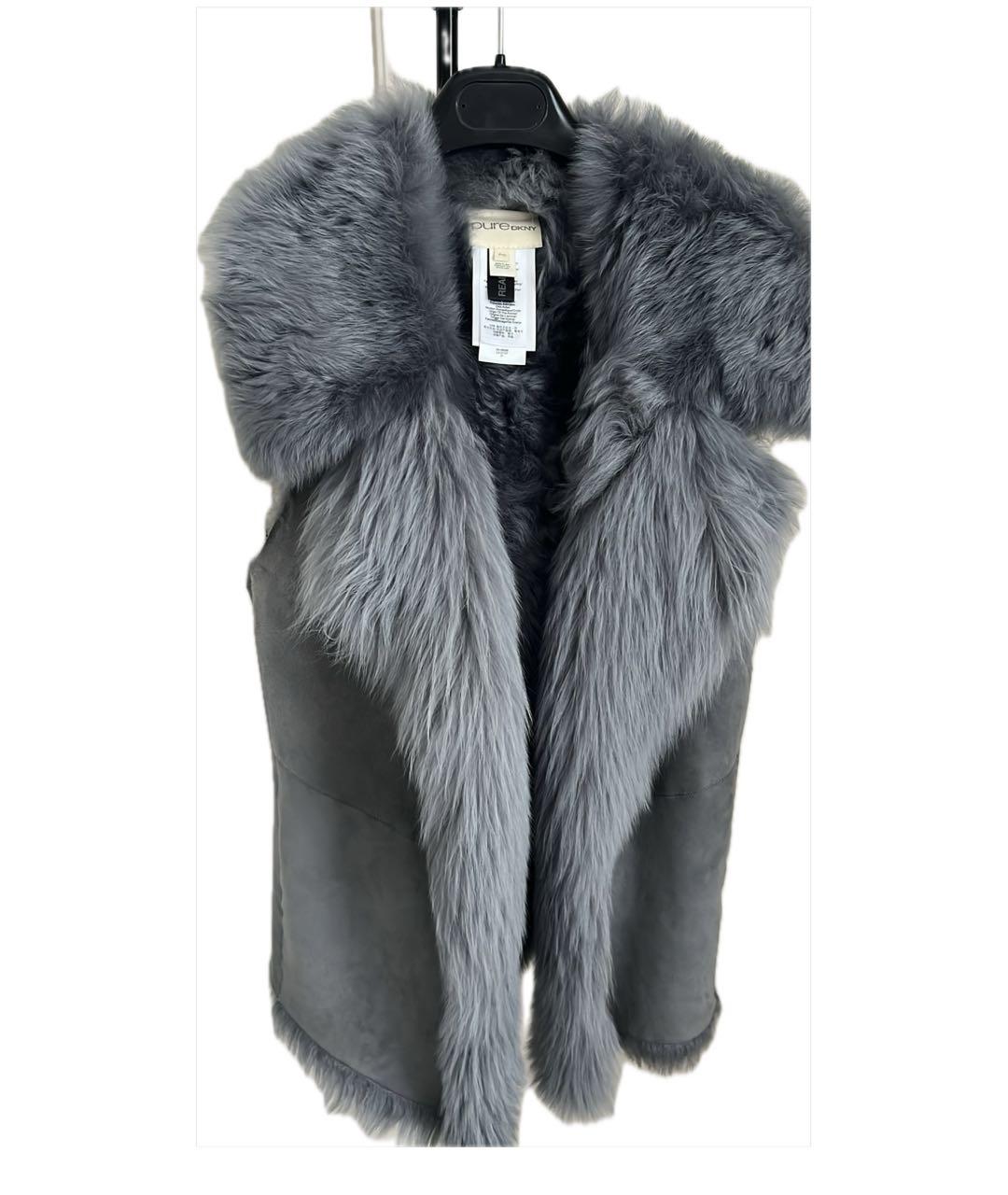 DKNY Серая меховая дубленка, фото 7