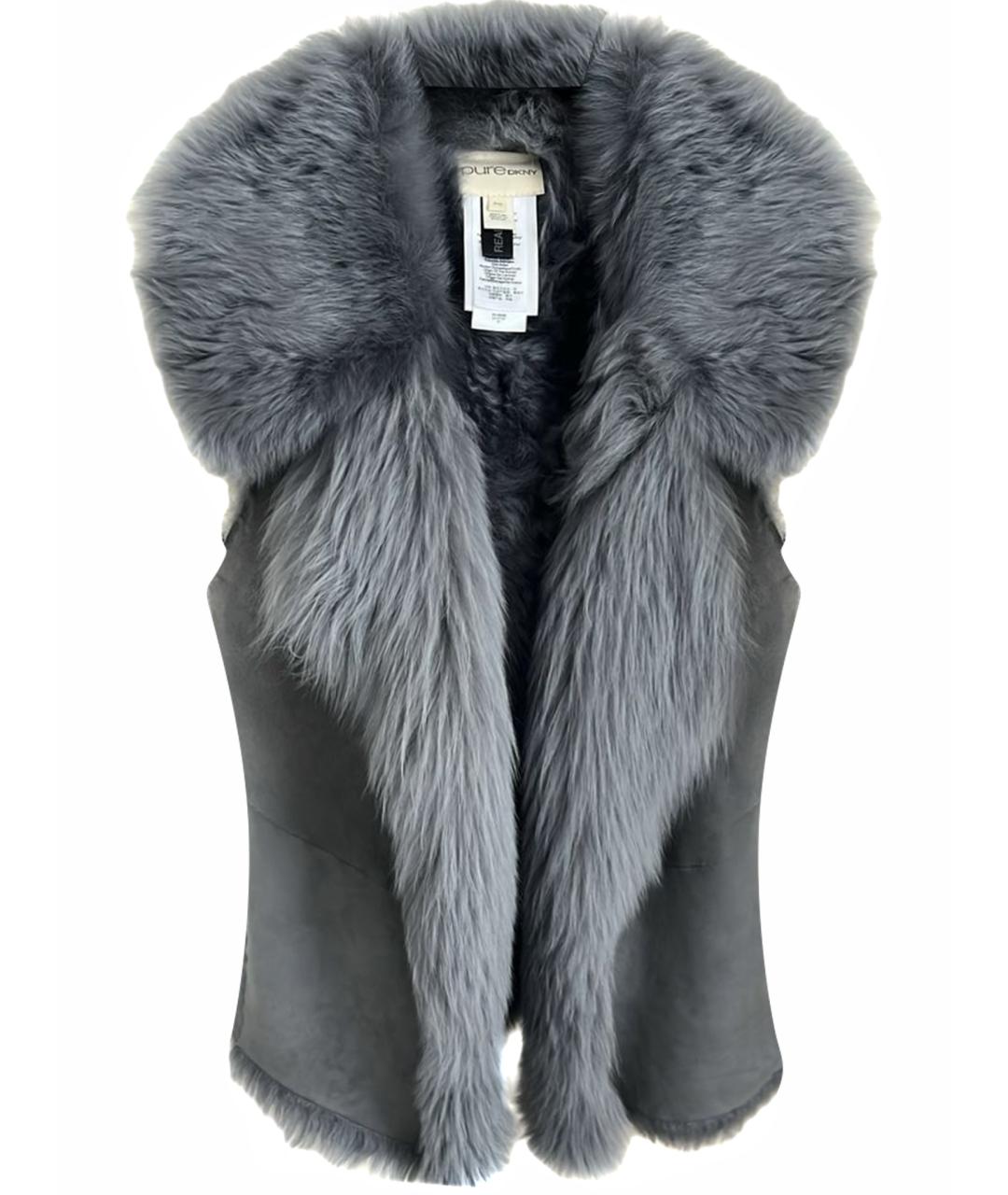 DKNY Серая меховая дубленка, фото 1