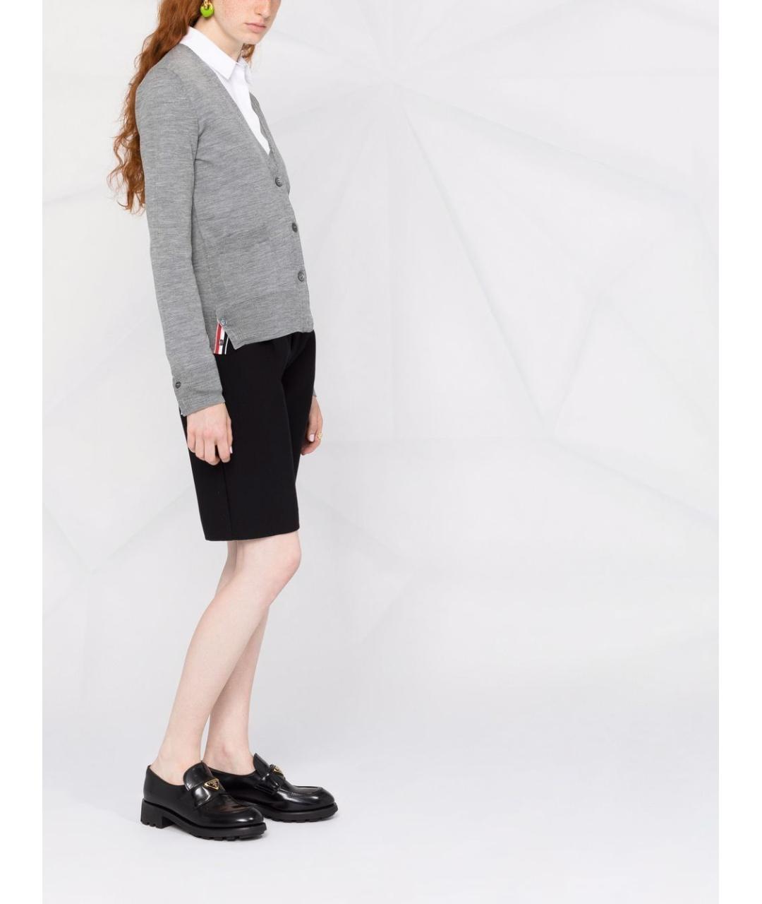 THOM BROWNE Серый шерстяной кардиган, фото 4