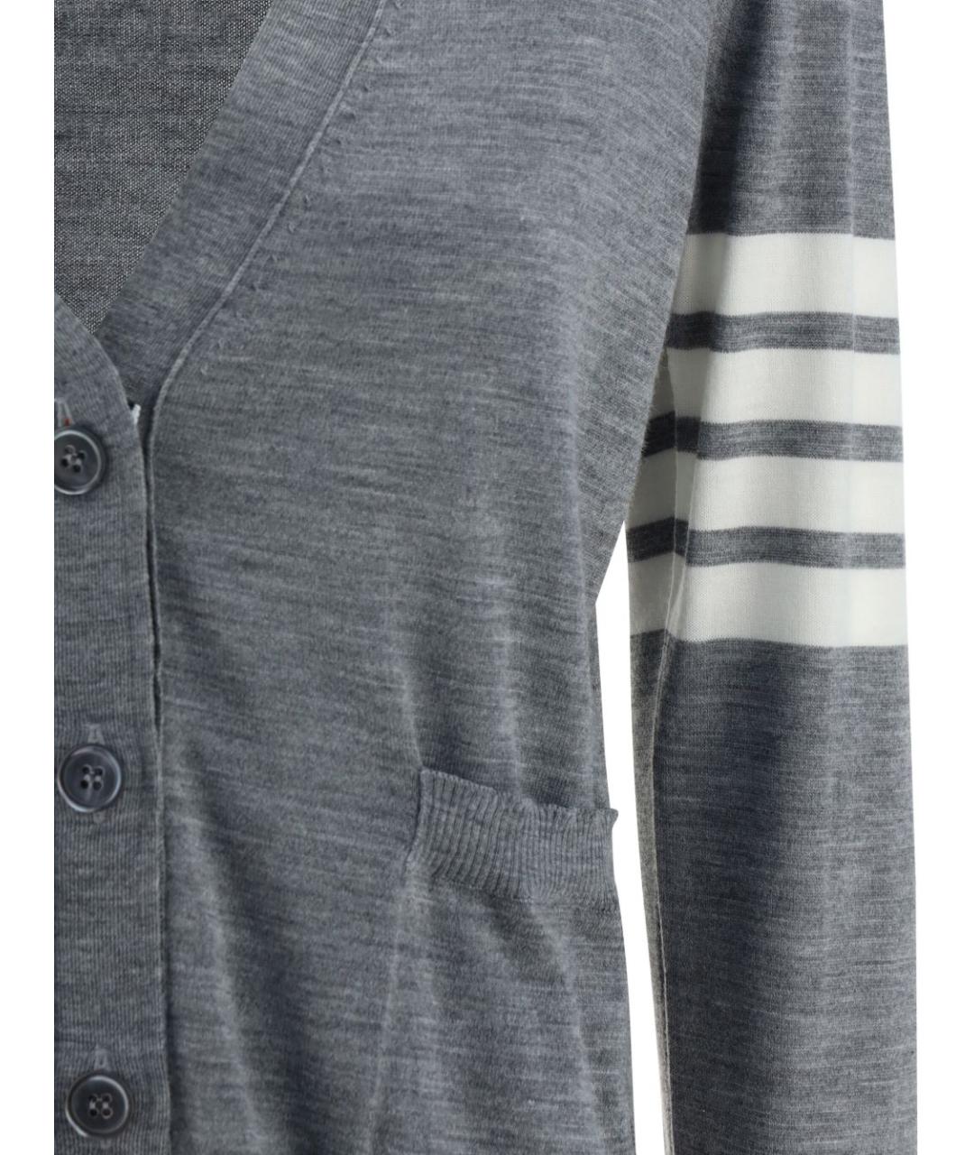 THOM BROWNE Серый шерстяной кардиган, фото 6