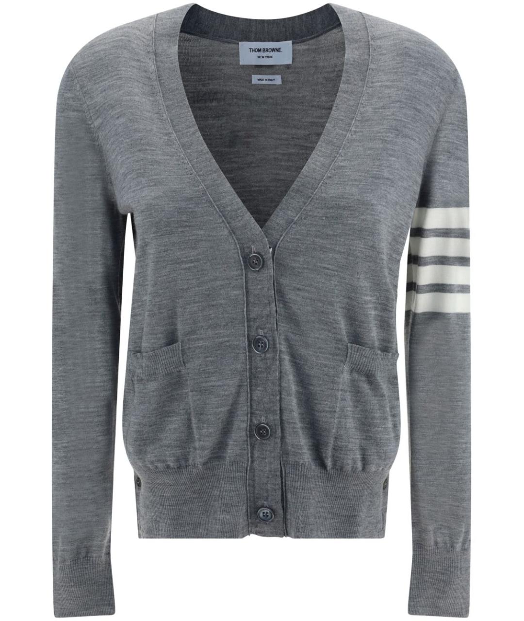 THOM BROWNE Серый шерстяной кардиган, фото 1