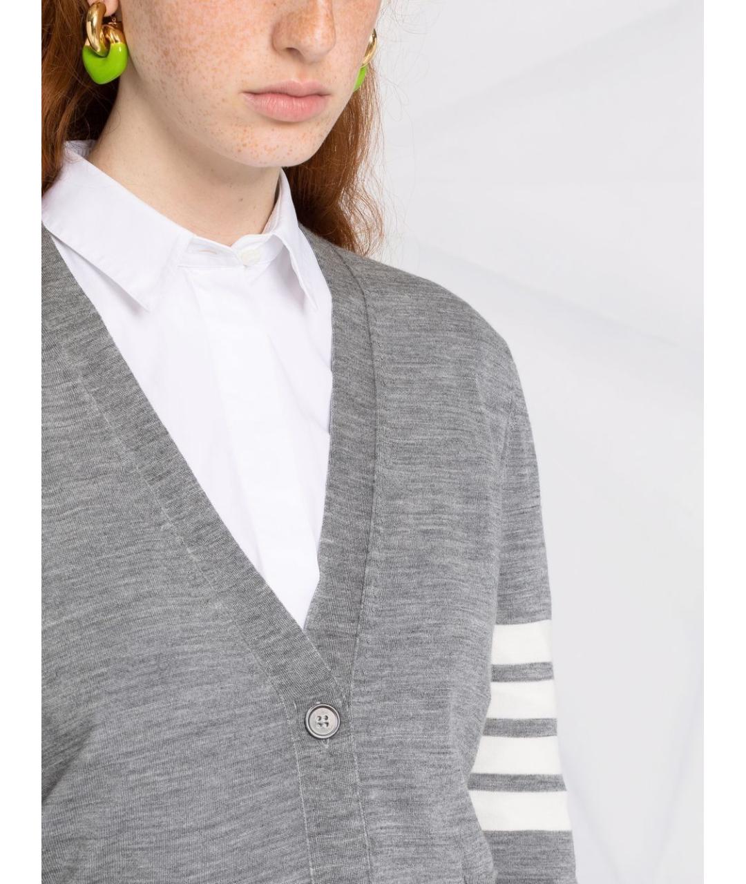 THOM BROWNE Серый шерстяной кардиган, фото 2