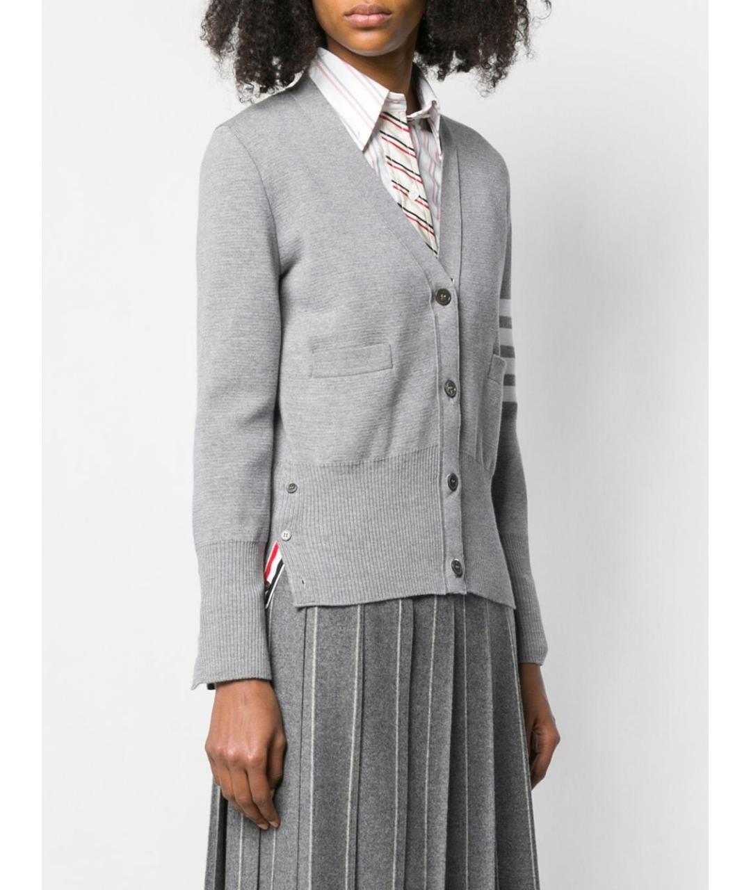 THOM BROWNE Серый шерстяной кардиган, фото 3