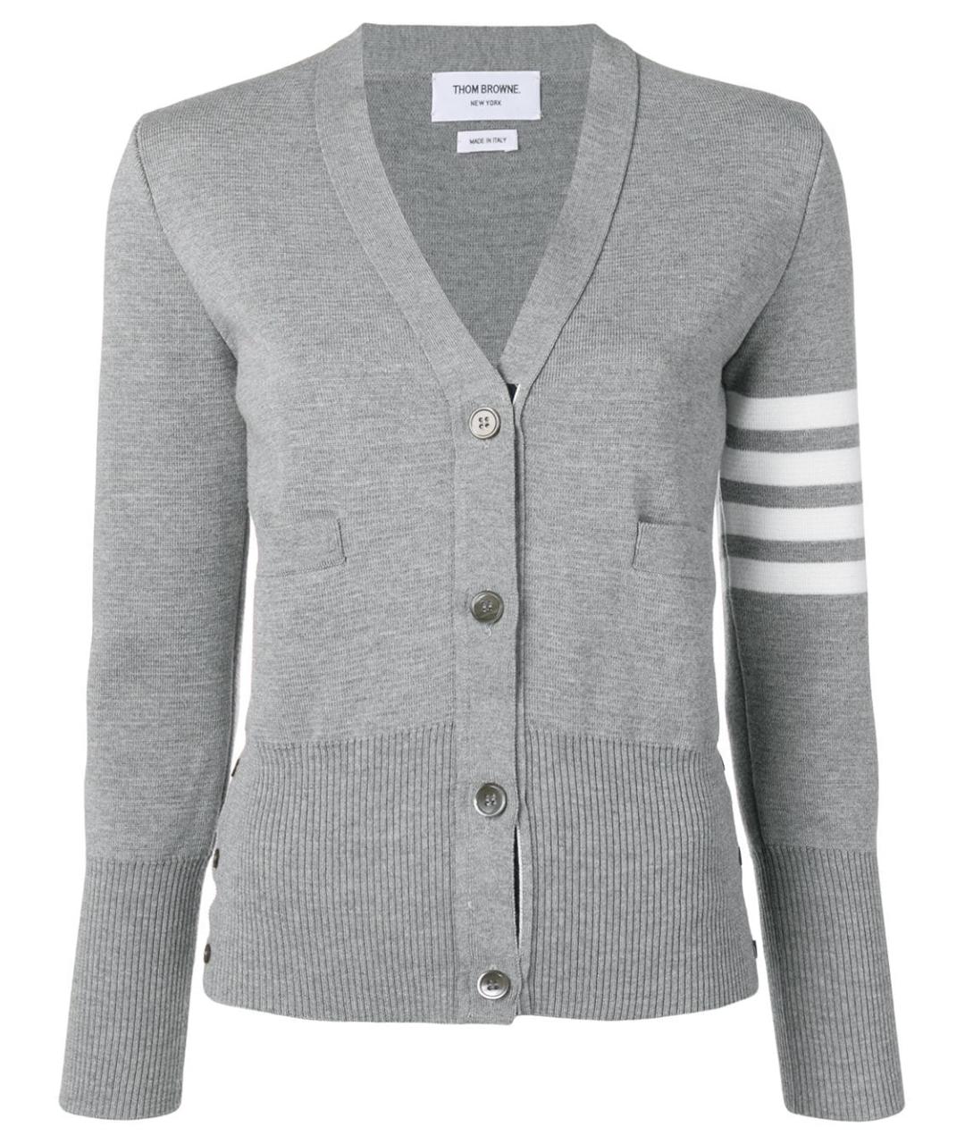 THOM BROWNE Серый шерстяной кардиган, фото 1