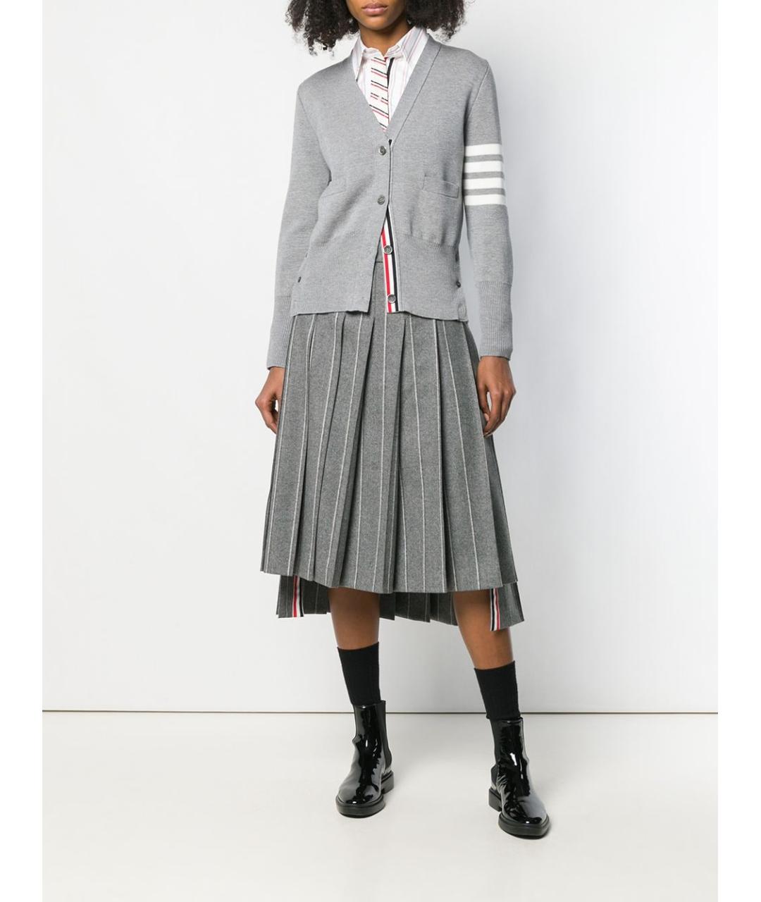 THOM BROWNE Серый шерстяной кардиган, фото 2