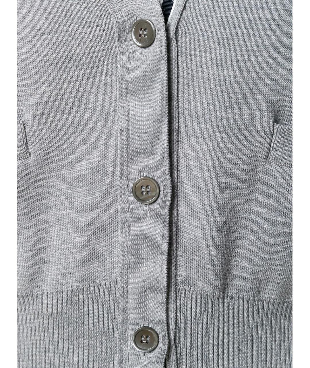 THOM BROWNE Серый шерстяной кардиган, фото 5