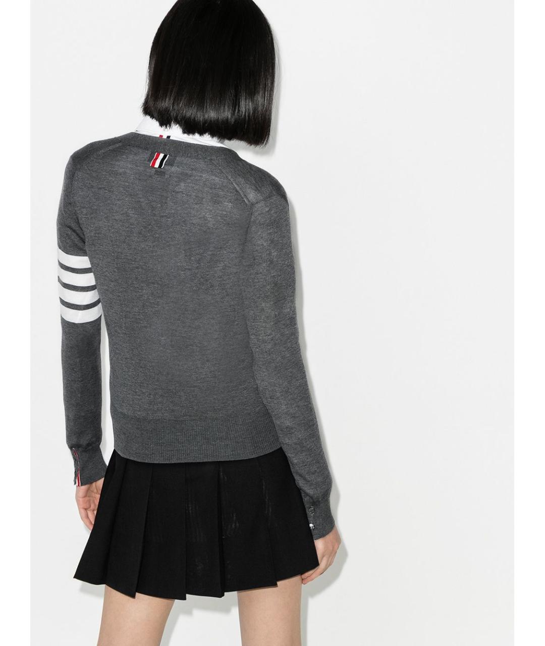 THOM BROWNE Серый шерстяной кардиган, фото 3