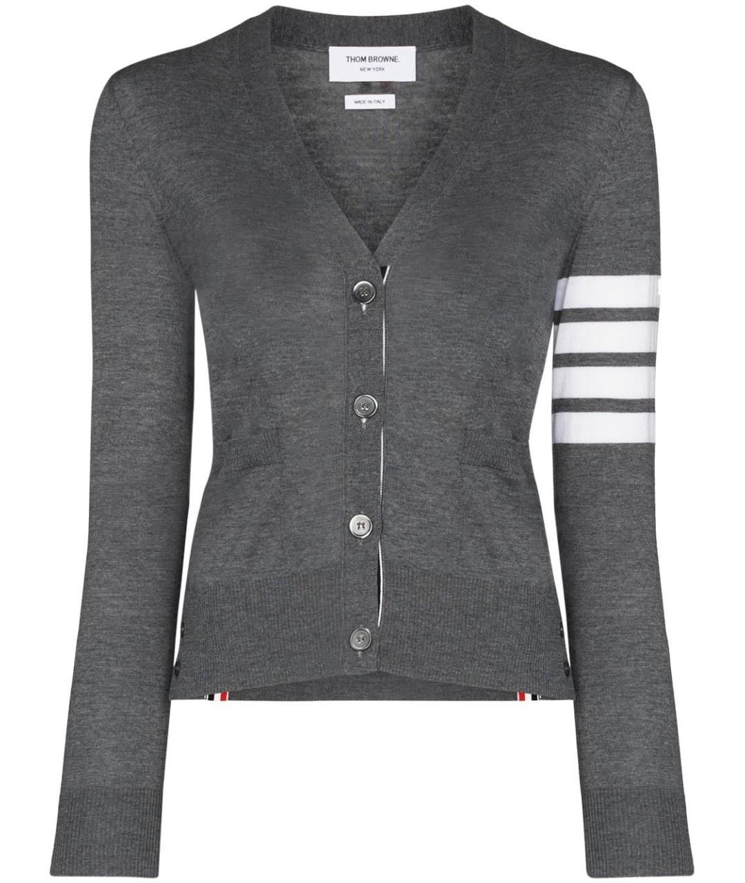THOM BROWNE Серый шерстяной кардиган, фото 1