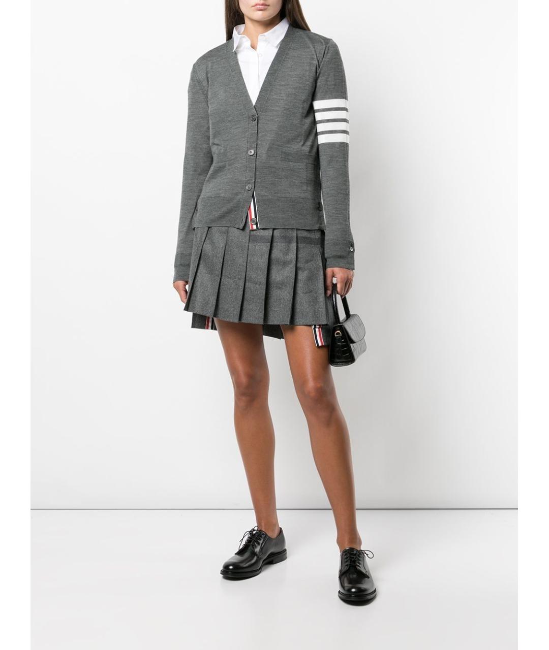 THOM BROWNE Серый шерстяной кардиган, фото 3