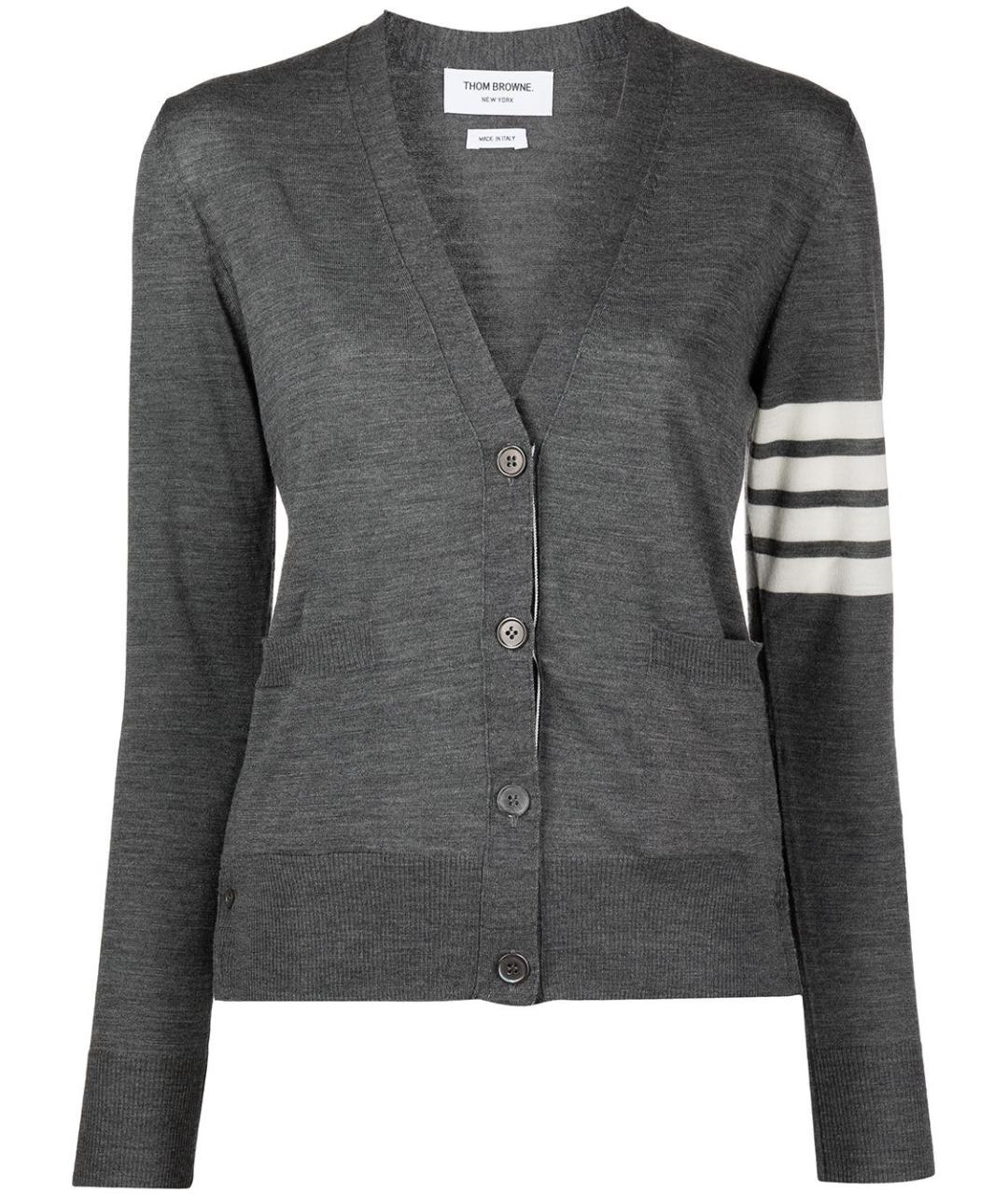 THOM BROWNE Серый шерстяной кардиган, фото 1