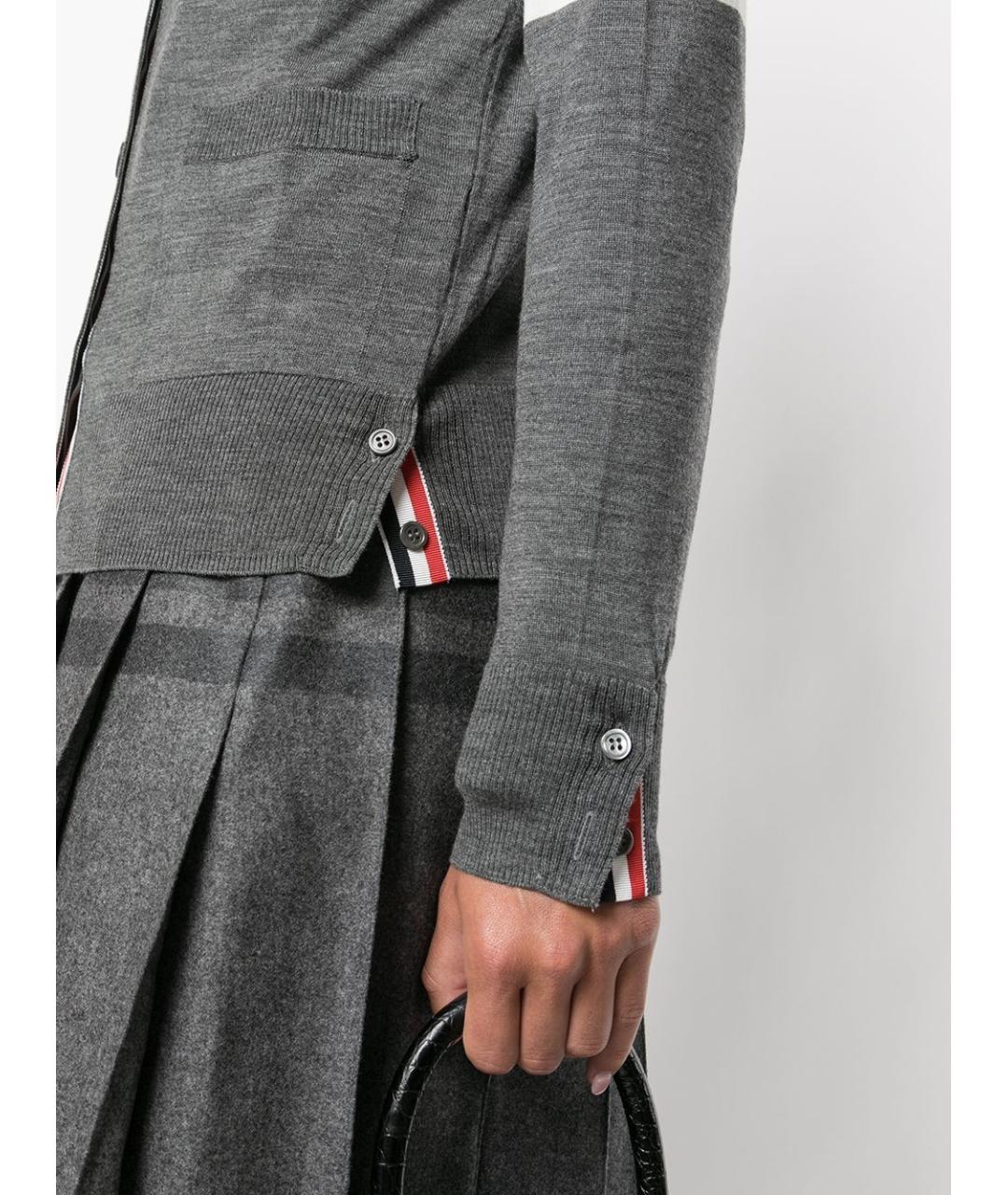 THOM BROWNE Серый шерстяной кардиган, фото 2
