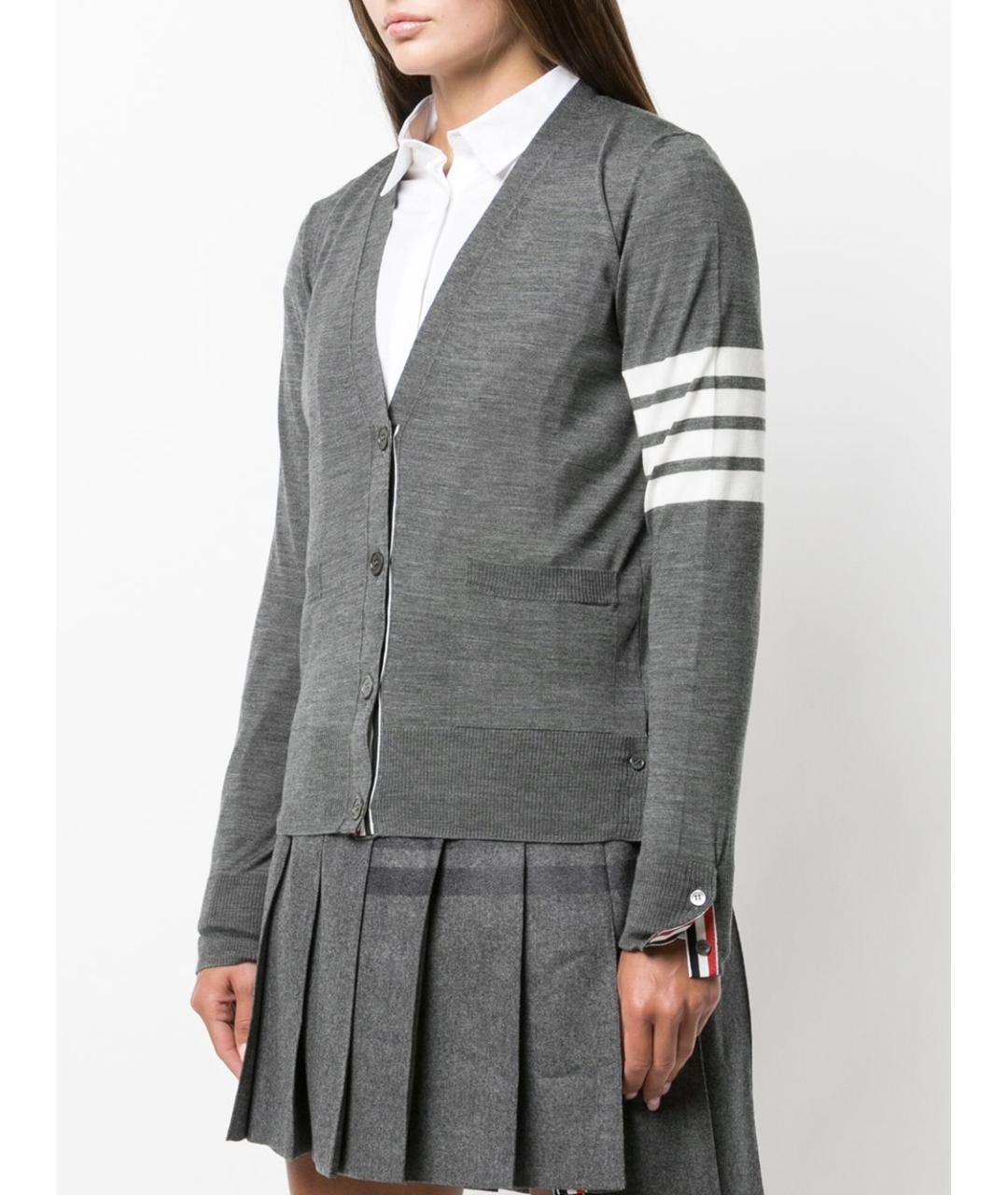 THOM BROWNE Серый шерстяной кардиган, фото 5