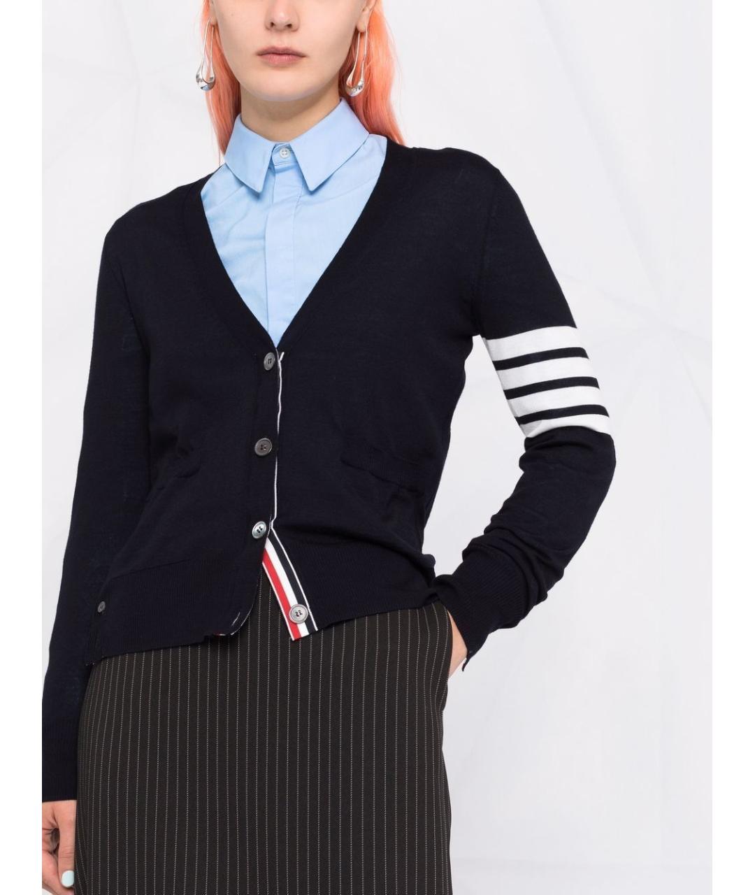 THOM BROWNE Синий шерстяной кардиган, фото 2