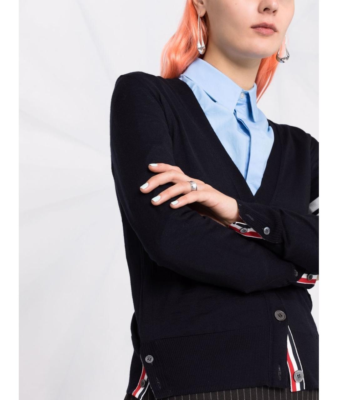 THOM BROWNE Синий шерстяной кардиган, фото 4