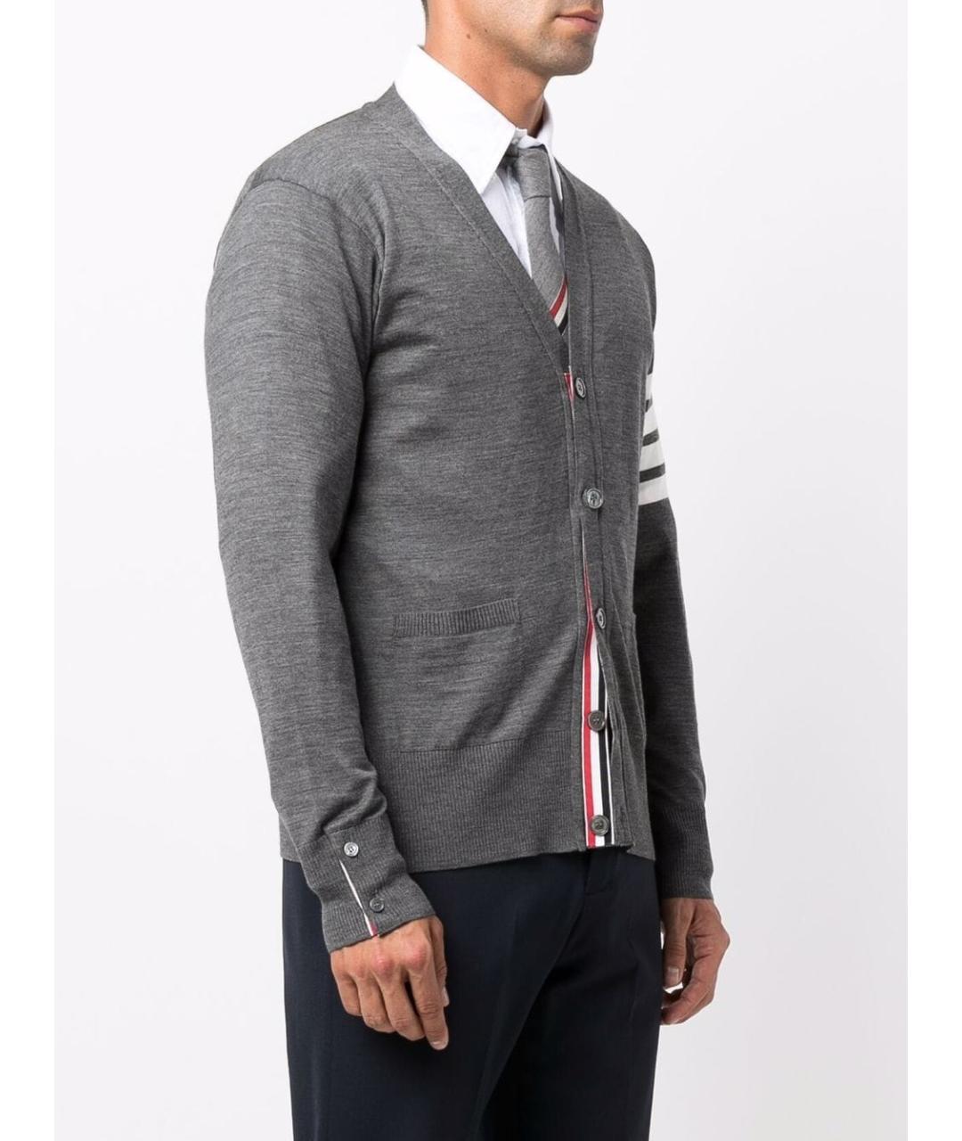 THOM BROWNE Серый шерстяной кардиган, фото 2