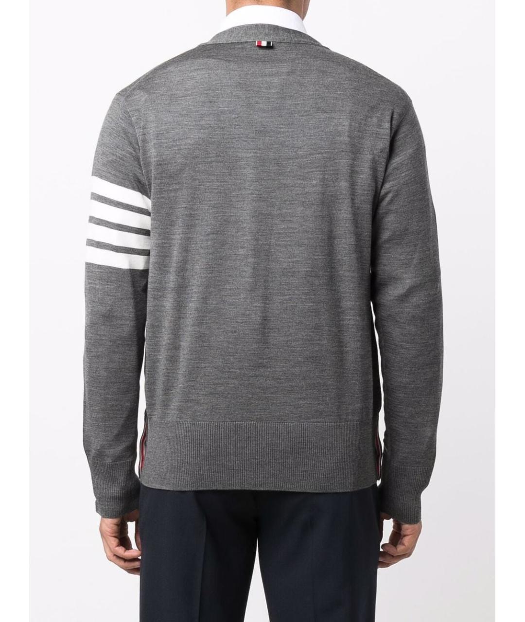 THOM BROWNE Серый шерстяной кардиган, фото 4