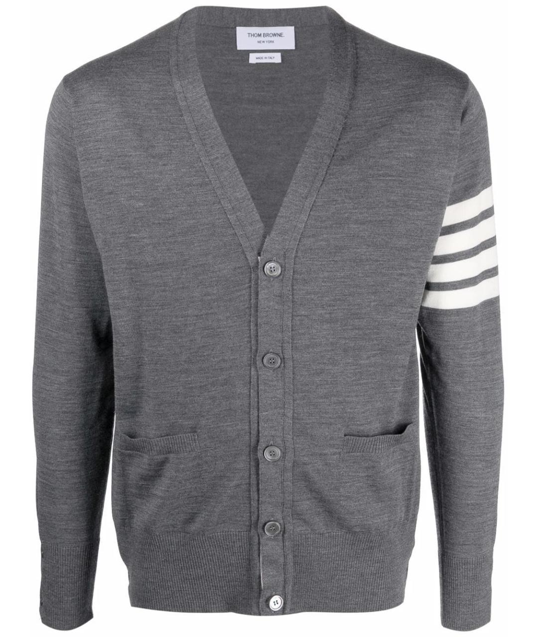 THOM BROWNE Серый шерстяной кардиган, фото 1