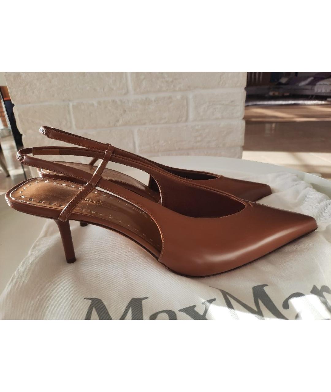 'S MAX MARA Коричневые кожаные босоножки, фото 6