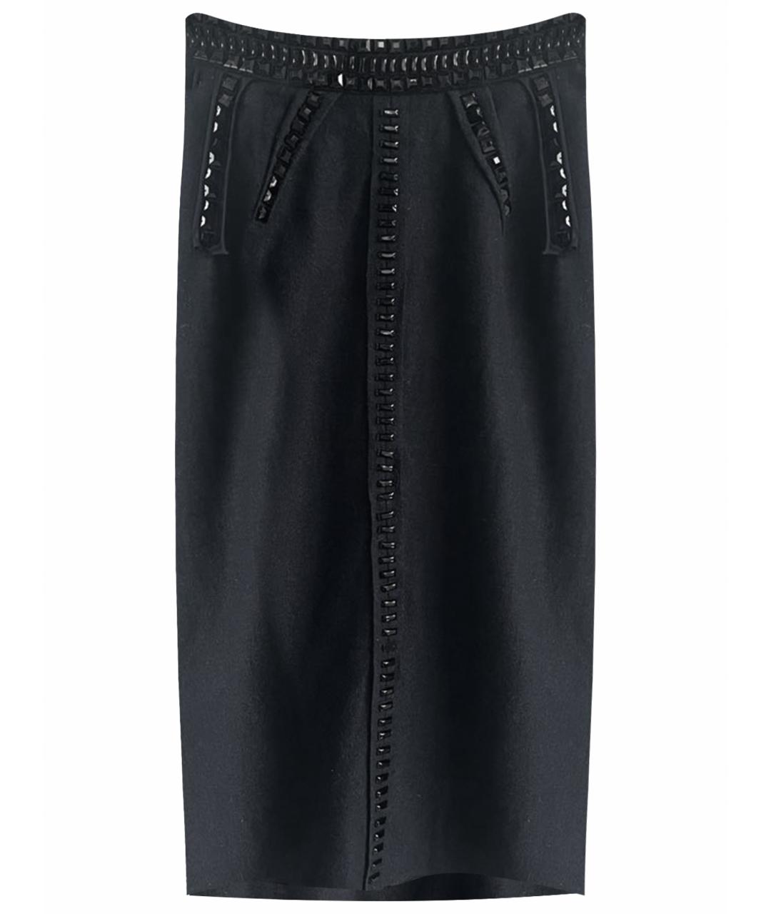 LANVIN Темно-синяя шерстяная юбка миди, фото 1