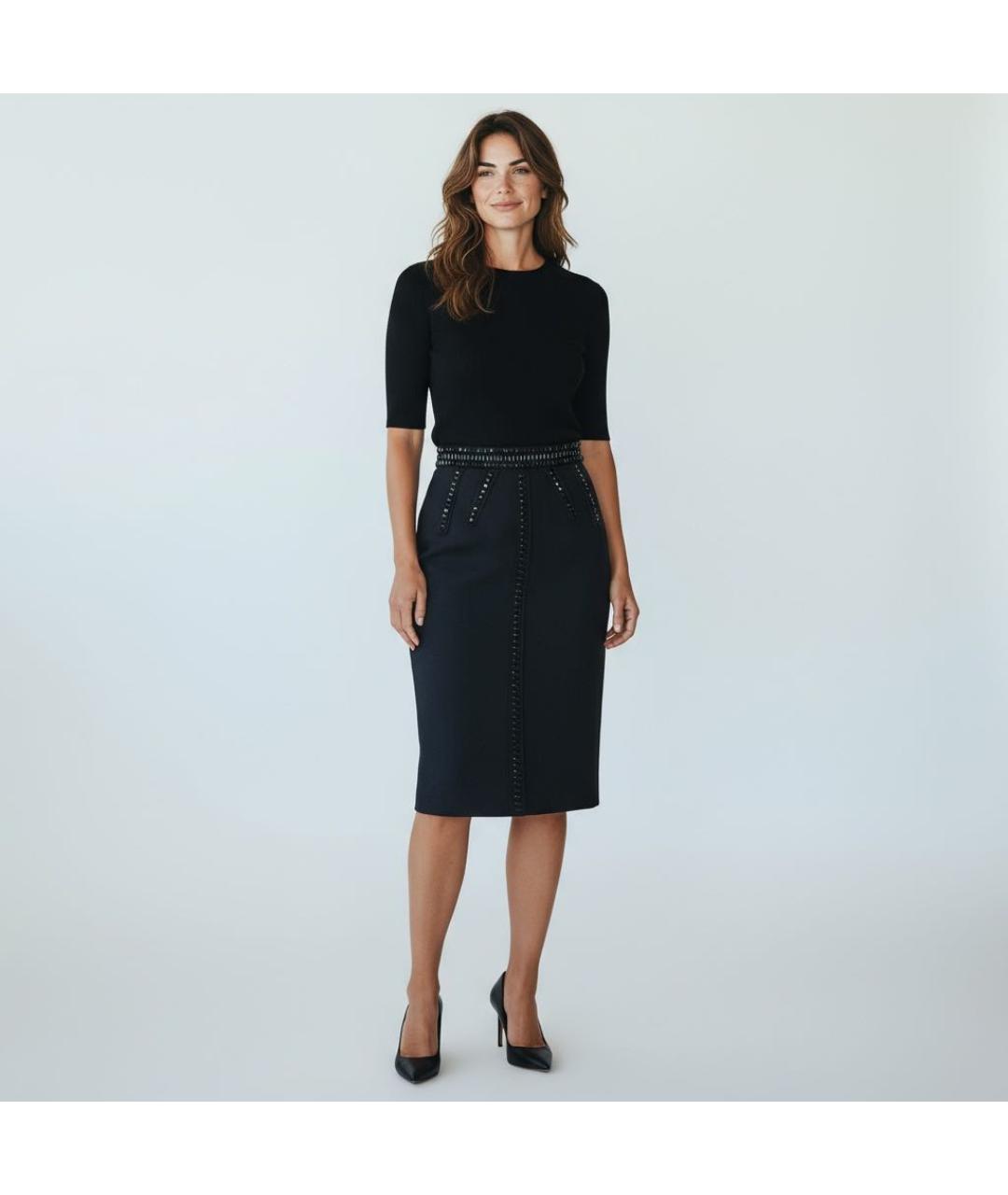 LANVIN Темно-синяя шерстяная юбка миди, фото 2