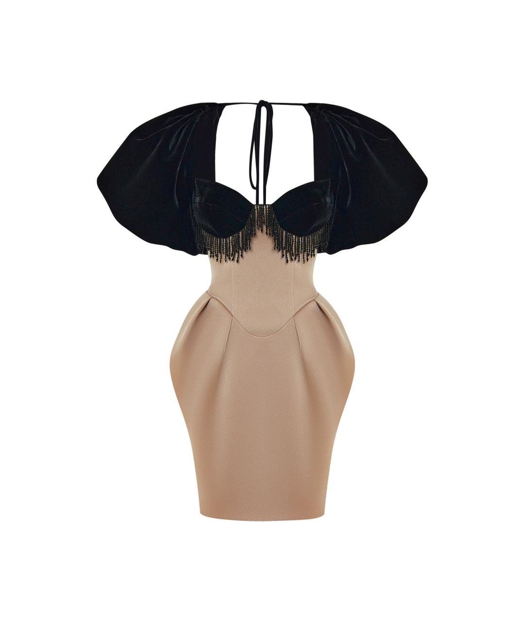 RASARIO Бежевое бархатное коктейльное платье, фото 1