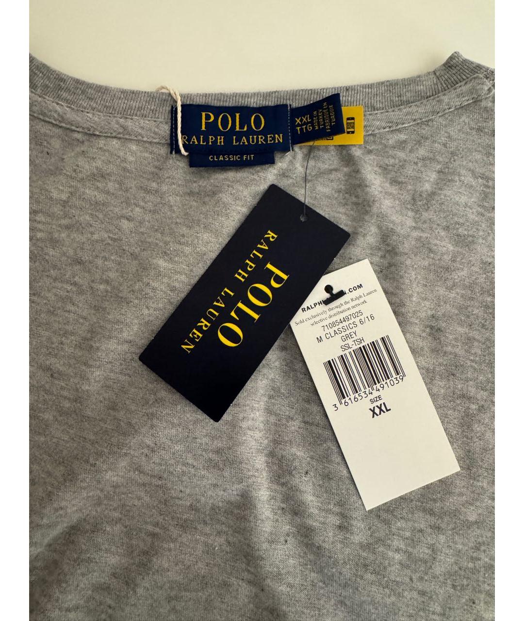 POLO RALPH LAUREN Серая хлопковая футболка, фото 3