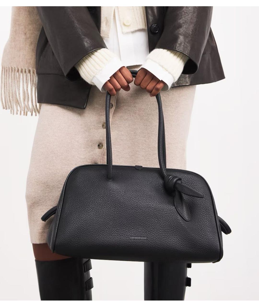 JACQUEMUS Черная кожаная сумка с короткими ручками, фото 4