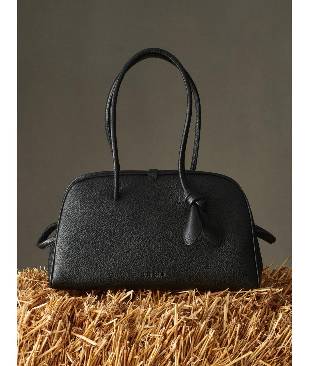 JACQUEMUS Черная кожаная сумка с короткими ручками, фото 2