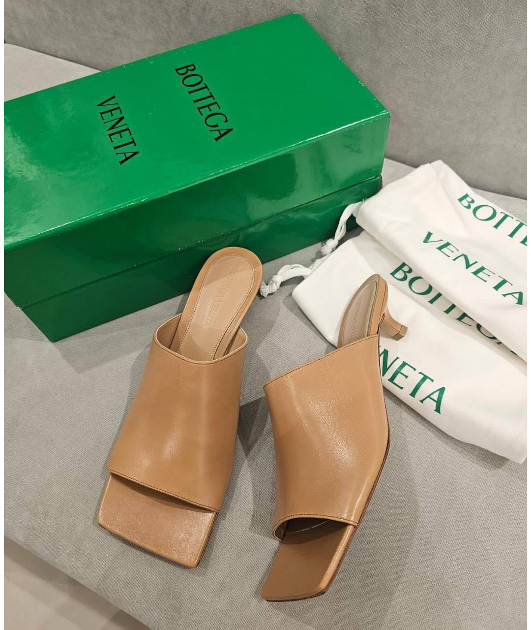 BOTTEGA VENETA Коричневые кожаные мюли, фото 5