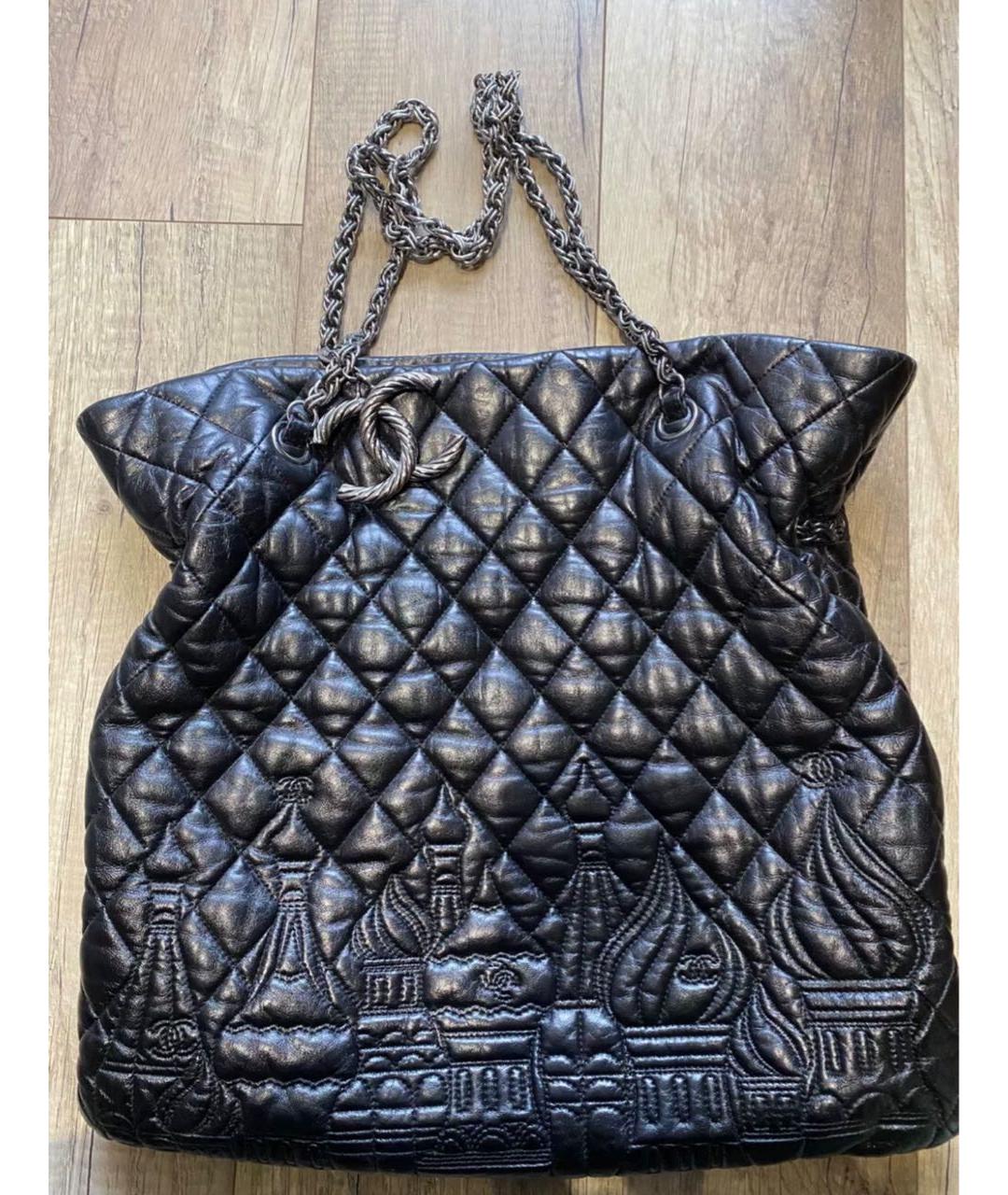 CHANEL Черная кожаная сумка тоут, фото 9
