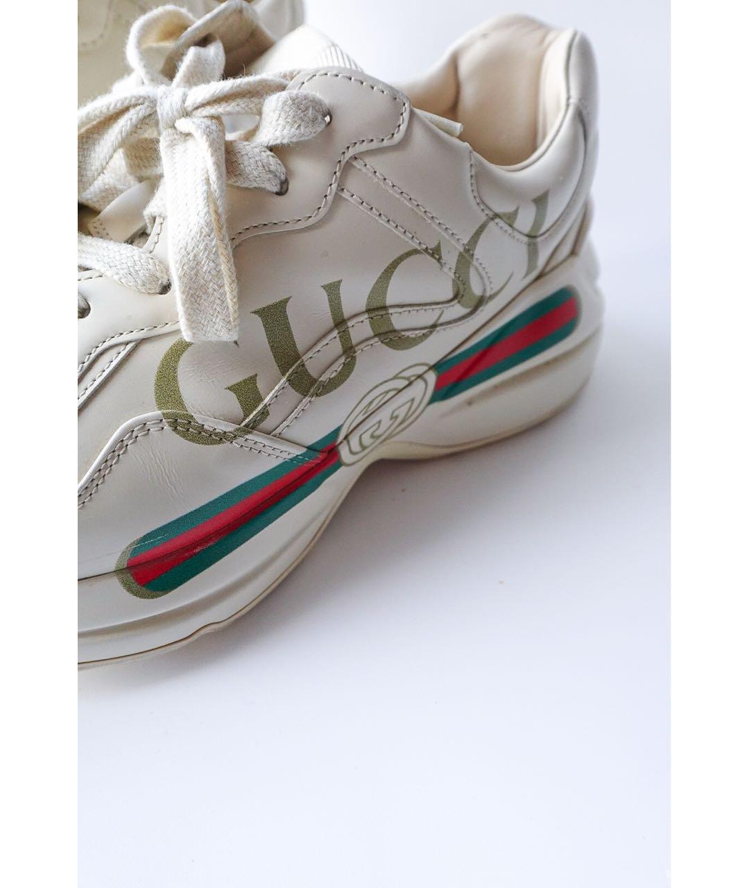 GUCCI Бежевые кожаные кроссовки, фото 4
