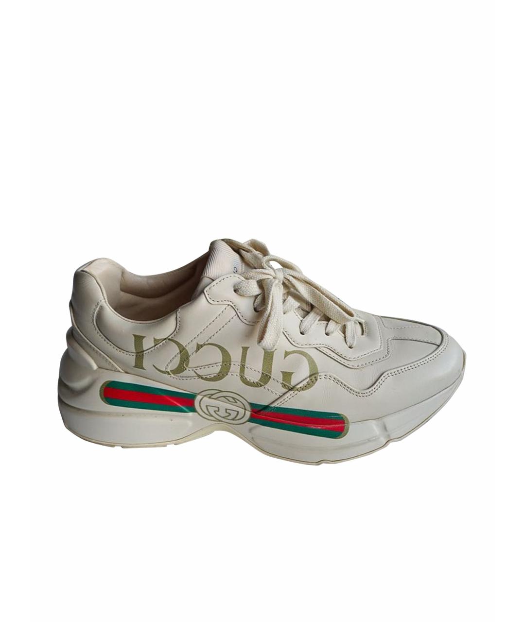 GUCCI Бежевые кожаные кроссовки, фото 1