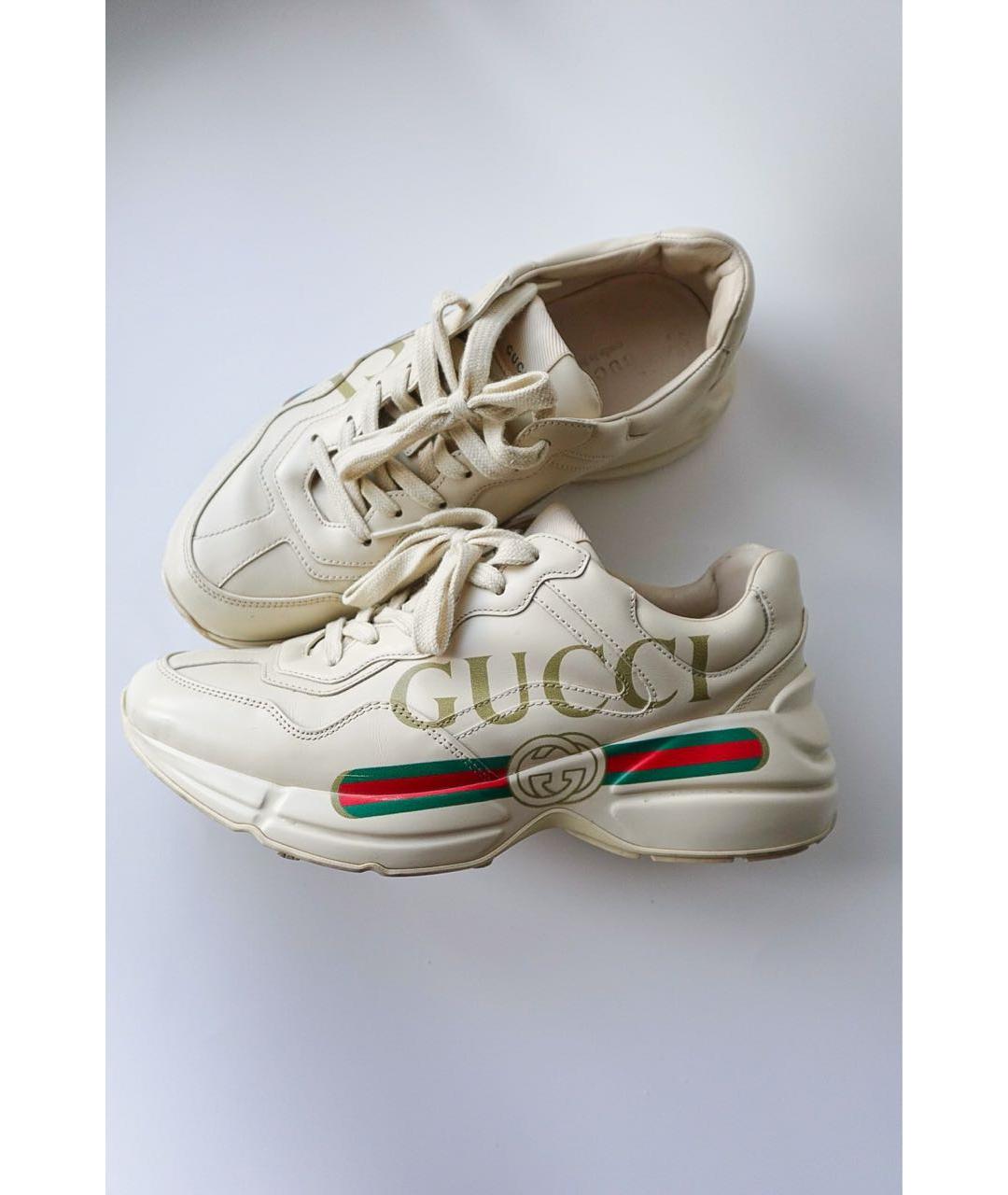 GUCCI Бежевые кожаные кроссовки, фото 3