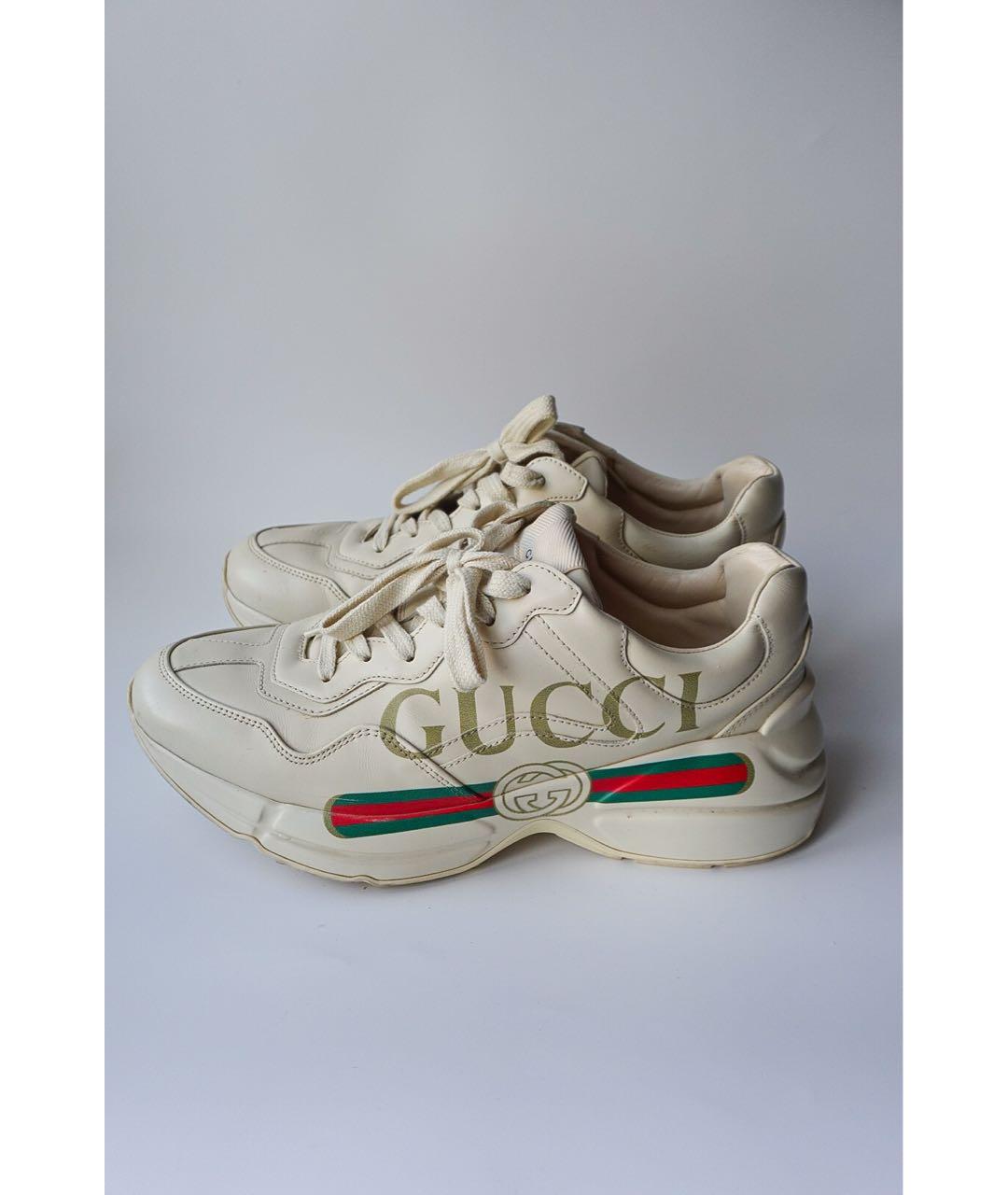 GUCCI Бежевые кожаные кроссовки, фото 5