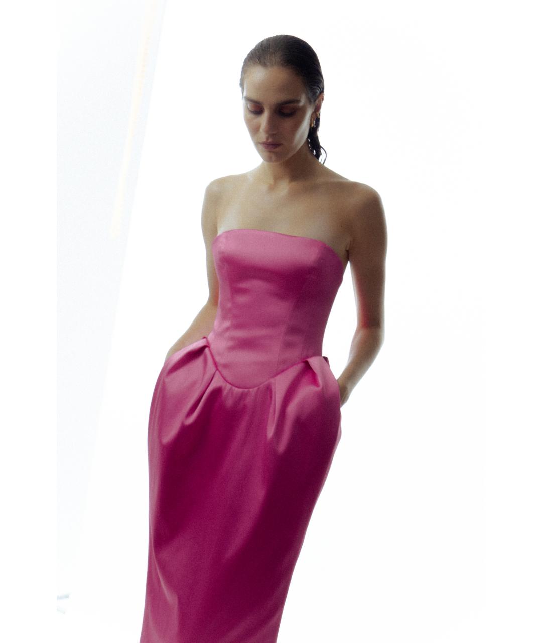 RASARIO Розовое атласное вечернее платье, фото 4
