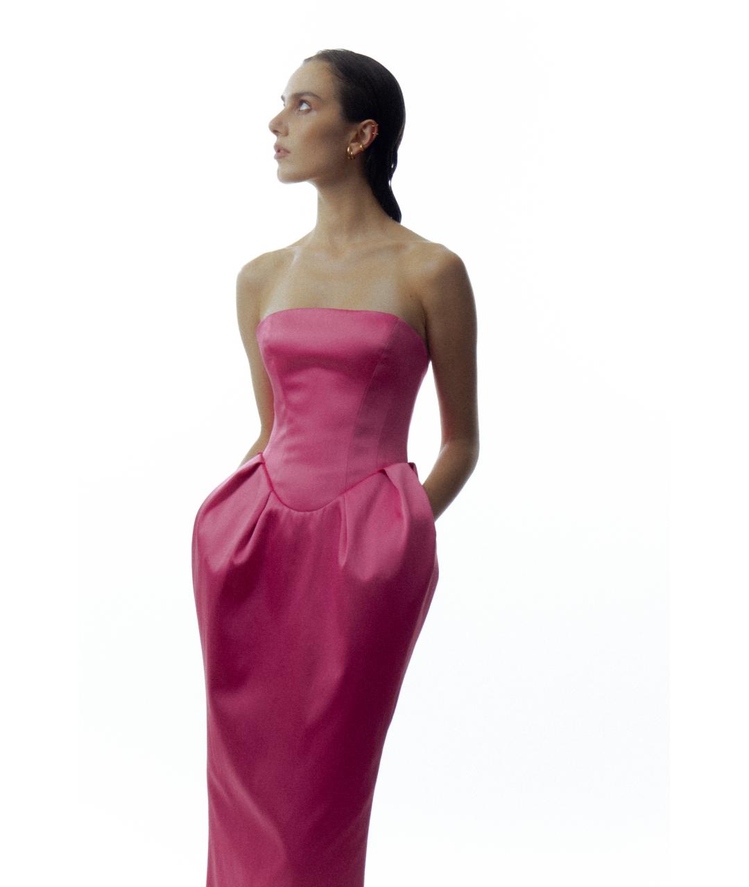 RASARIO Розовое атласное вечернее платье, фото 3