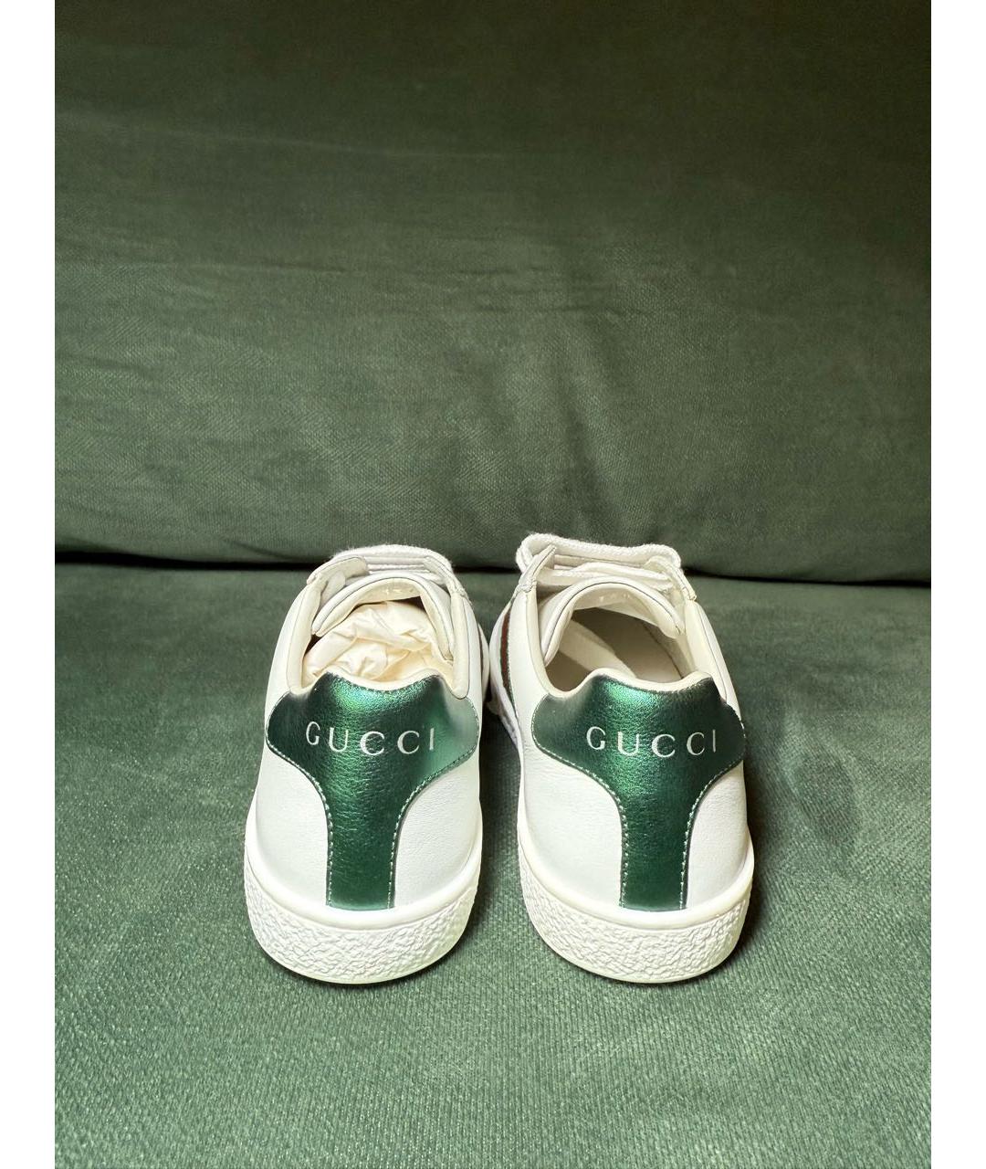 GUCCI Белые кожаные кеды, фото 4