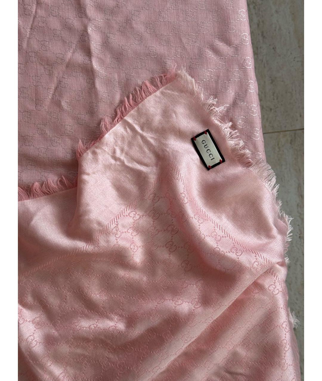 GUCCI Розовый шерстяной шарф, фото 3