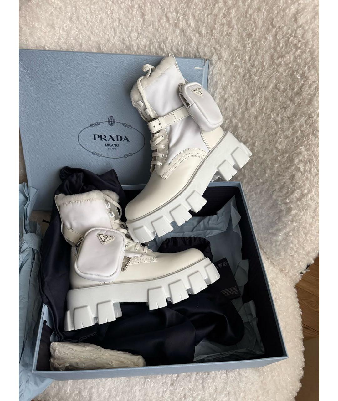 PRADA Белые кожаные ботинки, фото 6