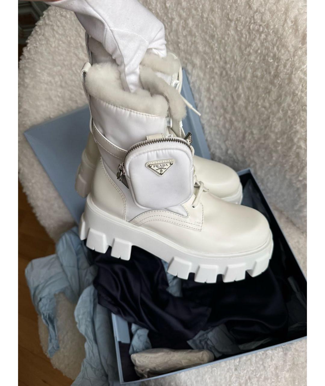 PRADA Белые кожаные ботинки, фото 5