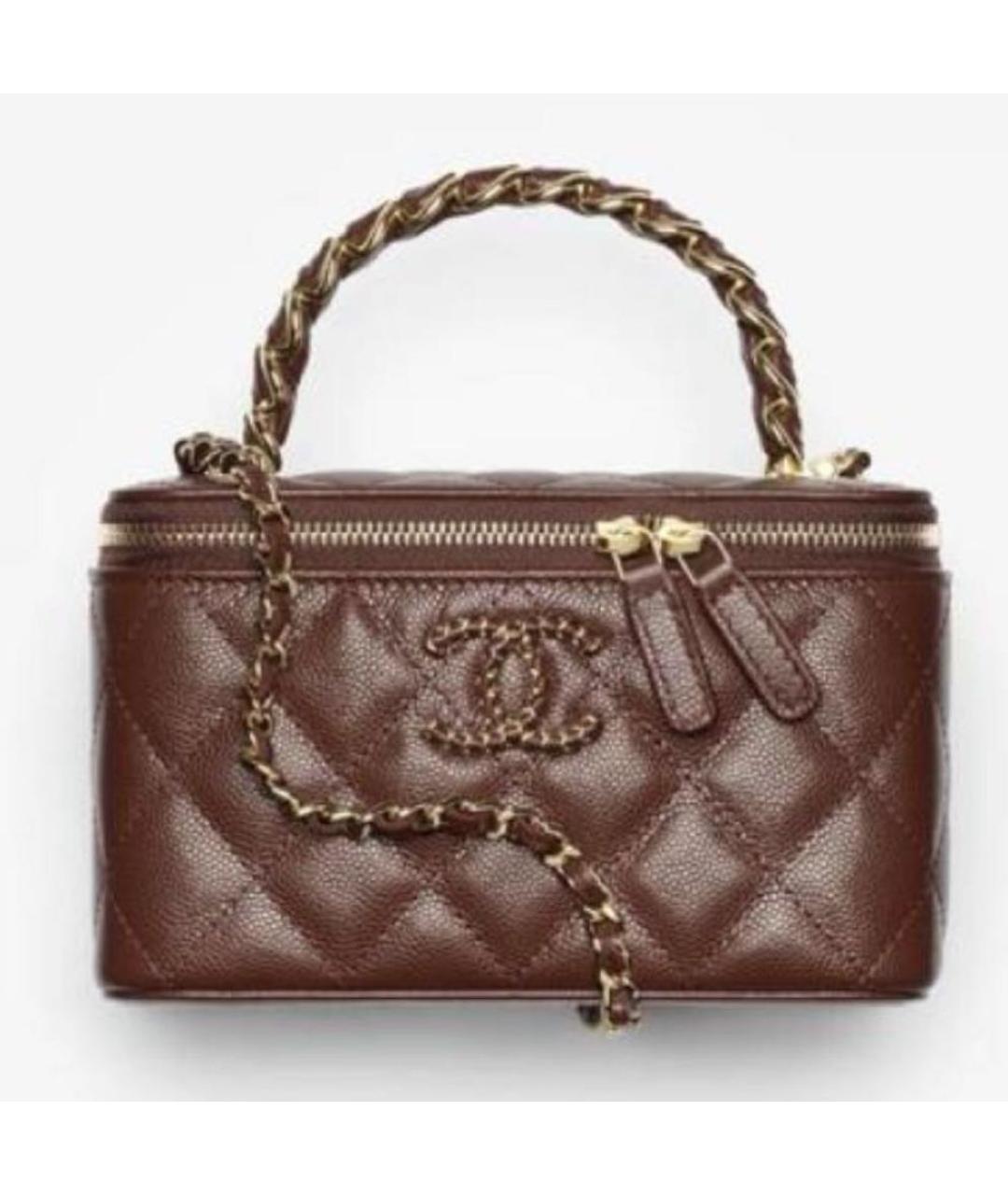 CHANEL Коричневая кожаная сумка с короткими ручками, фото 5