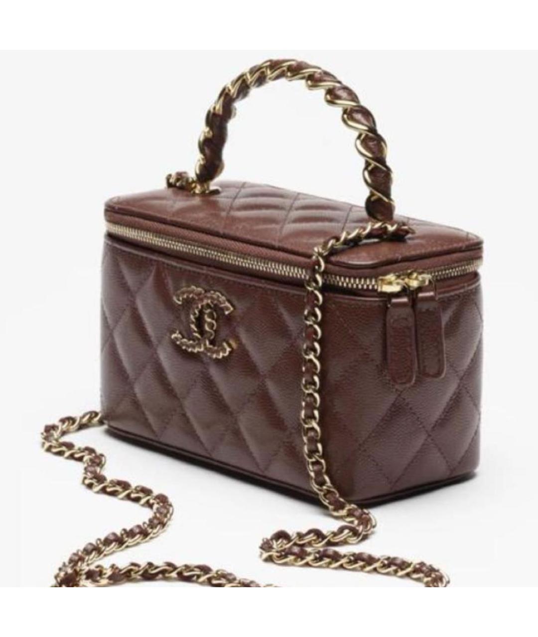 CHANEL Коричневая кожаная сумка с короткими ручками, фото 2